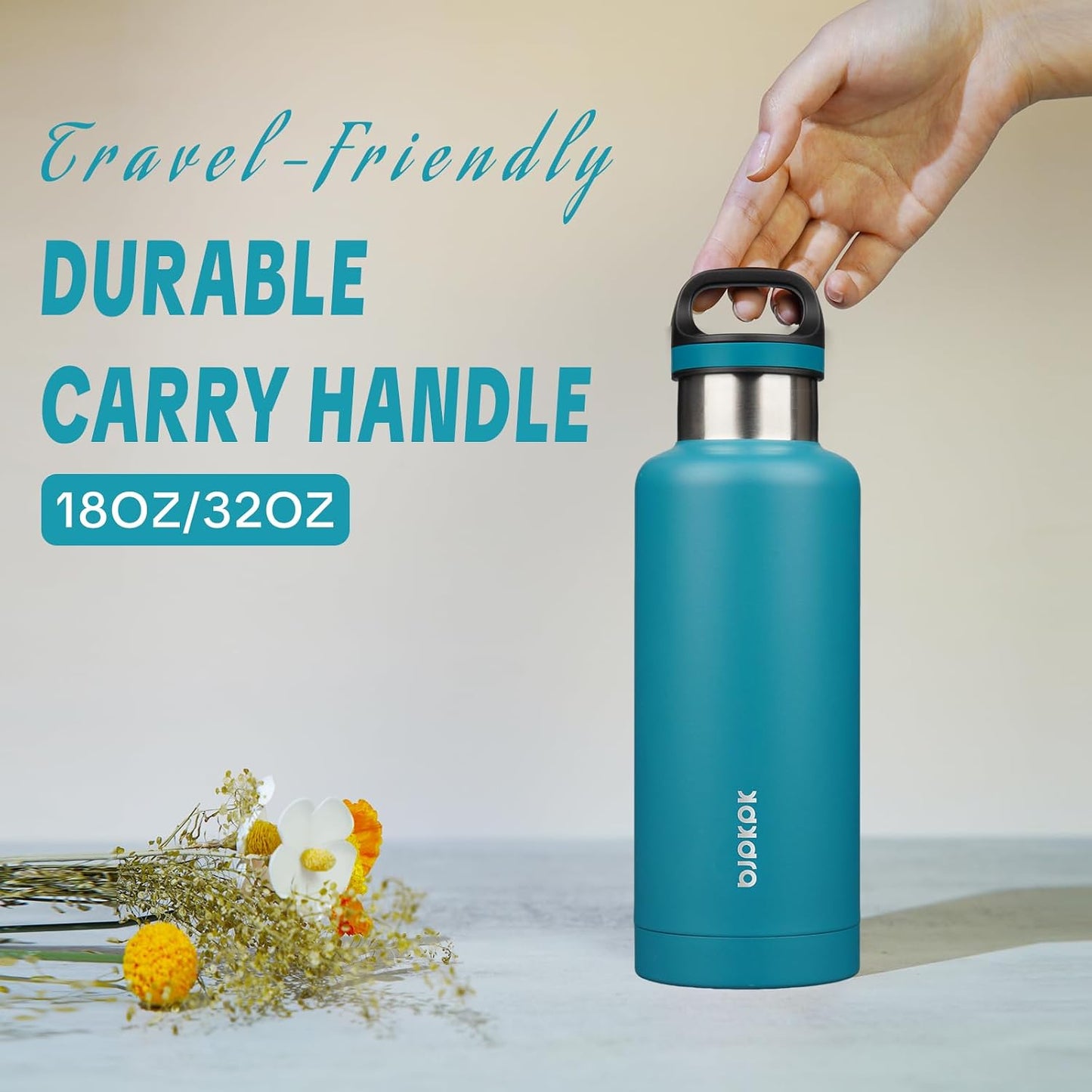 18oz Insulated Water Bottle Stainless Steel Water Bottle with Handle | BPA-Free Leak-Proof Bottle with Double Wall Vacuum Insulation, Reusable Water Bottle for Gym, Office, Travel & Everyday Use