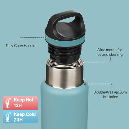 18oz Insulated Water Bottle Stainless Steel Water Bottle with Handle | BPA-Free Leak-Proof Bottle with Double Wall Vacuum Insulation, Reusable Water Bottle for Gym, Office, Travel & Everyday Use