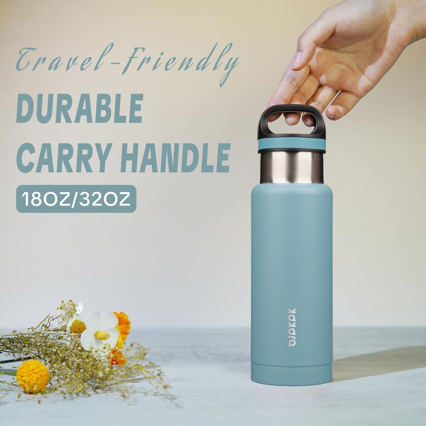 18oz Insulated Water Bottle Stainless Steel Water Bottle with Handle | BPA-Free Leak-Proof Bottle with Double Wall Vacuum Insulation, Reusable Water Bottle for Gym, Office, Travel & Everyday Use