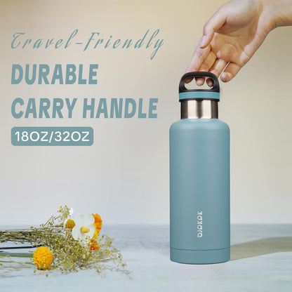 18oz Insulated Water Bottle Stainless Steel Water Bottle with Handle | BPA-Free Leak-Proof Bottle with Double Wall Vacuum Insulation, Reusable Water Bottle for Gym, Office, Travel & Everyday Use