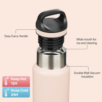 18oz Insulated Water Bottle Stainless Steel Water Bottle with Handle | BPA-Free Leak-Proof Bottle with Double Wall Vacuum Insulation, Reusable Water Bottle for Gym, Office, Travel & Everyday Use