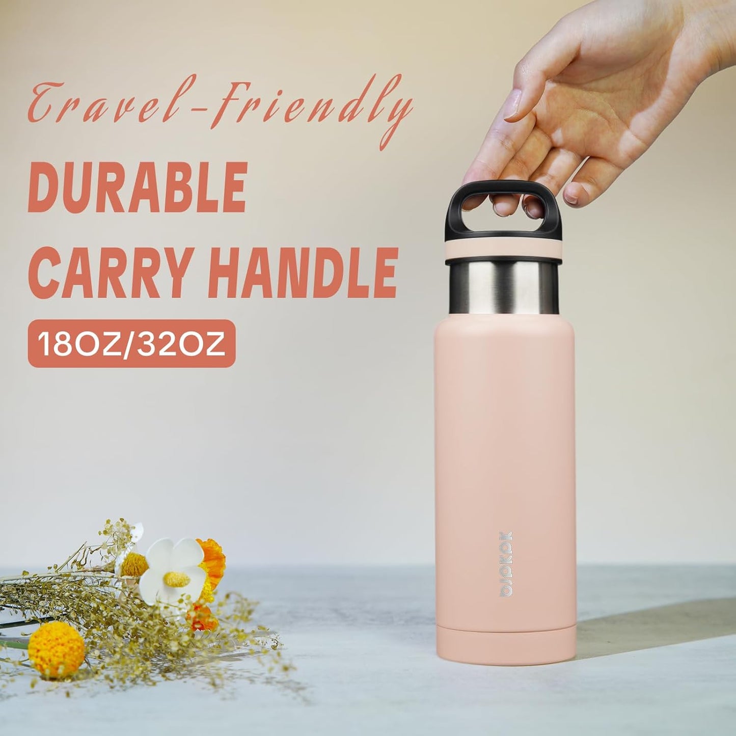 18oz Insulated Water Bottle Stainless Steel Water Bottle with Handle | BPA-Free Leak-Proof Bottle with Double Wall Vacuum Insulation, Reusable Water Bottle for Gym, Office, Travel & Everyday Use