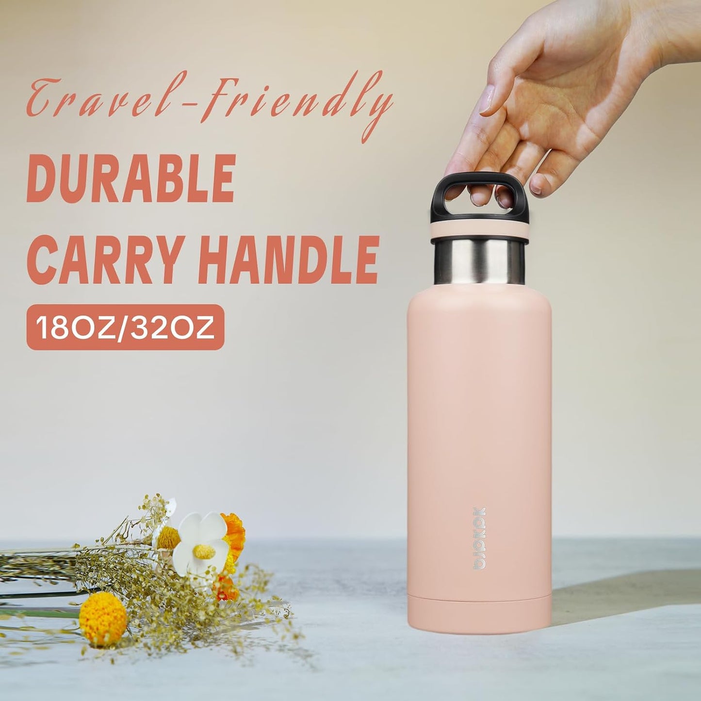18oz Insulated Water Bottle Stainless Steel Water Bottle with Handle | BPA-Free Leak-Proof Bottle with Double Wall Vacuum Insulation, Reusable Water Bottle for Gym, Office, Travel & Everyday Use