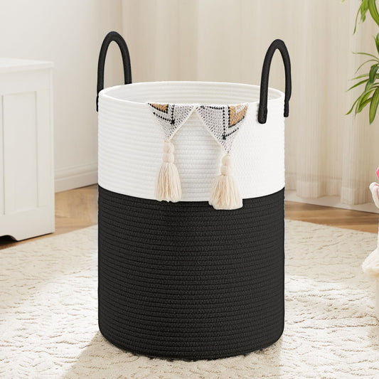 Laundry Basket,Woven Cotton Rope Laundry Hamper,80L for Decorative Storage of Dirty Clothes,Toys and Blankets in Bathroom,Bedroom and Living Room