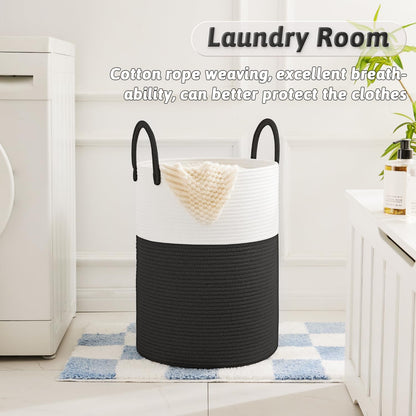 Laundry Basket,Woven Cotton Rope Laundry Hamper,80L for Decorative Storage of Dirty Clothes,Toys and Blankets in Bathroom,Bedroom and Living Room