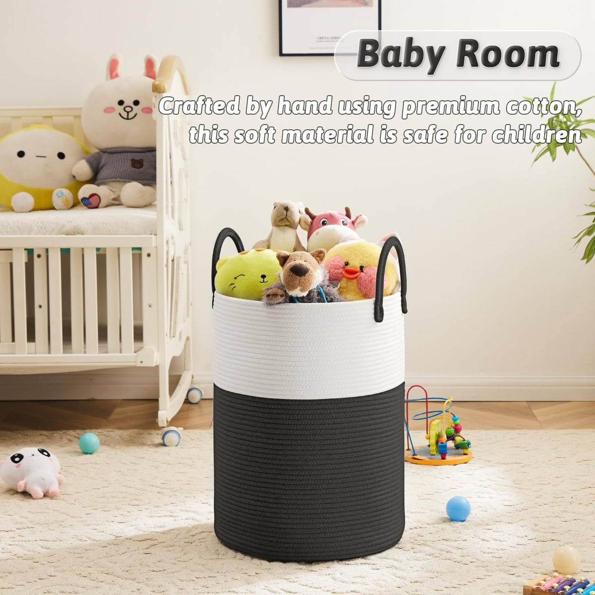 Laundry Basket,Woven Cotton Rope Laundry Hamper,80L for Decorative Storage of Dirty Clothes,Toys and Blankets in Bathroom,Bedroom and Living Room