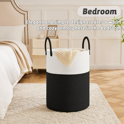 Laundry Basket,Woven Cotton Rope Laundry Hamper,80L for Decorative Storage of Dirty Clothes,Toys and Blankets in Bathroom,Bedroom and Living Room