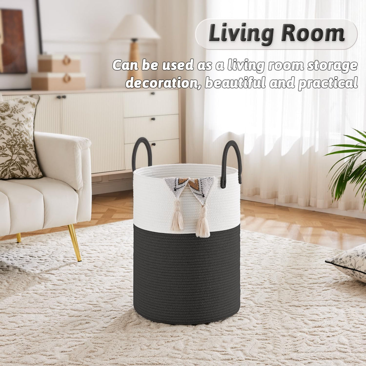 Laundry Basket,Woven Cotton Rope Laundry Hamper,80L for Decorative Storage of Dirty Clothes,Toys and Blankets in Bathroom,Bedroom and Living Room