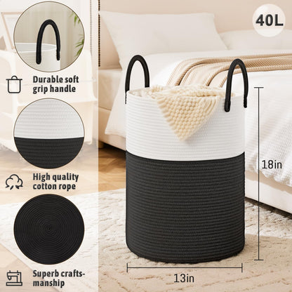 Laundry Basket,Woven Cotton Rope Laundry Hamper,80L for Decorative Storage of Dirty Clothes,Toys and Blankets in Bathroom,Bedroom and Living Room
