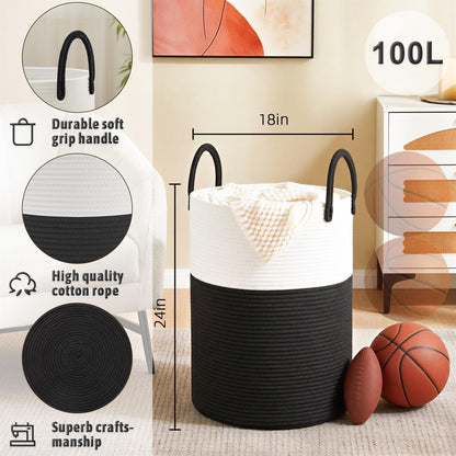 Laundry Basket,Woven Cotton Rope Laundry Hamper,80L for Decorative Storage of Dirty Clothes,Toys and Blankets in Bathroom,Bedroom and Living Room