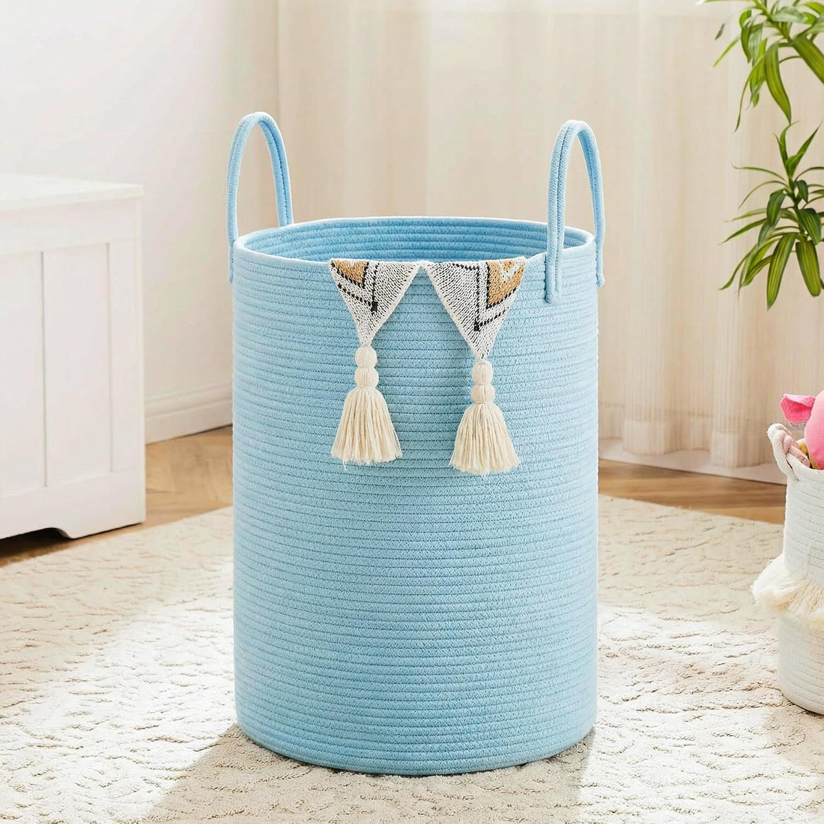 Laundry Basket,Woven Cotton Rope Laundry Hamper,80L for Decorative Storage of Dirty Clothes,Toys and Blankets in Bathroom,Bedroom and Living Room