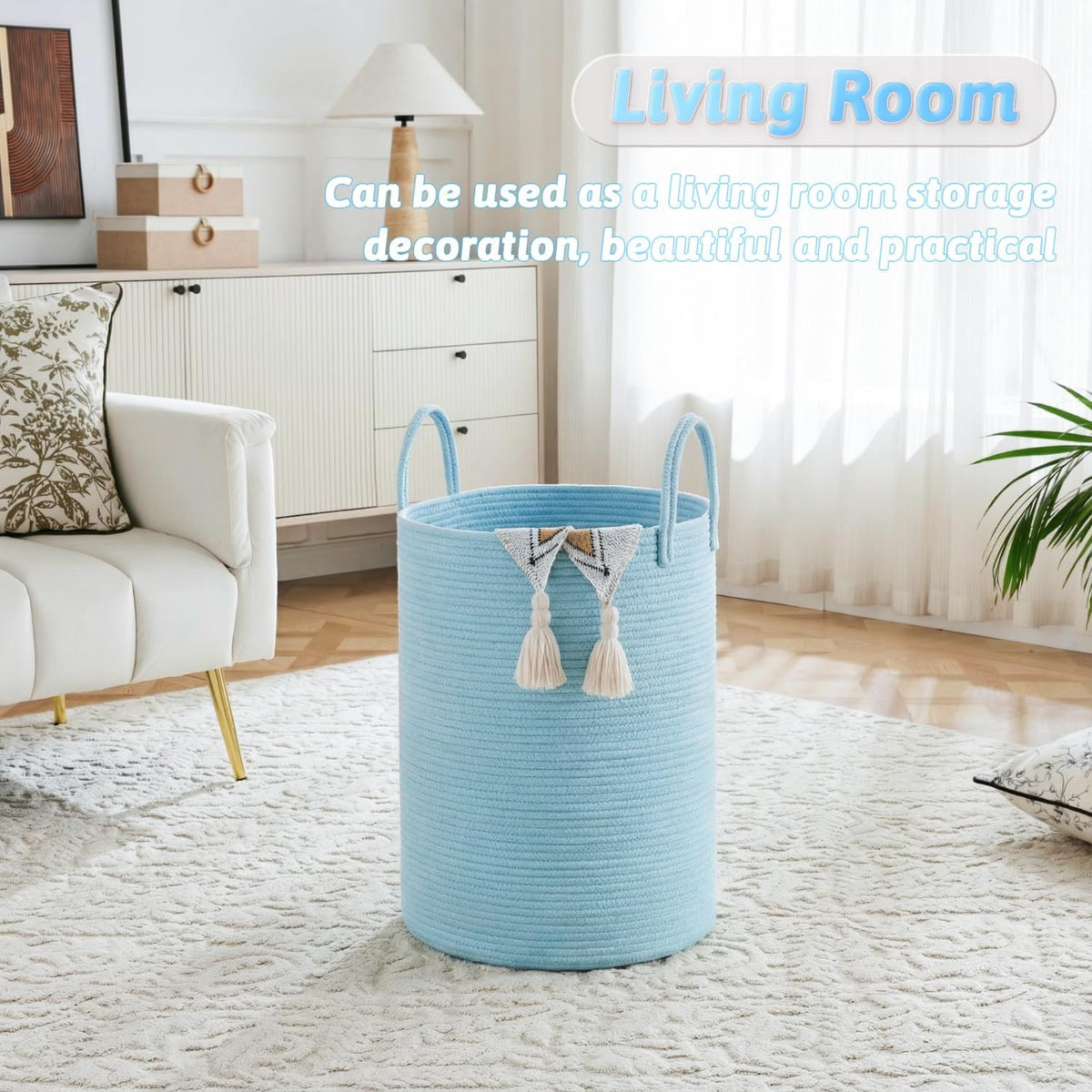 Laundry Basket,Woven Cotton Rope Laundry Hamper,80L for Decorative Storage of Dirty Clothes,Toys and Blankets in Bathroom,Bedroom and Living Room