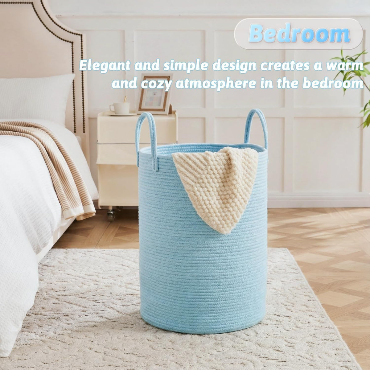 Laundry Basket,Woven Cotton Rope Laundry Hamper,80L for Decorative Storage of Dirty Clothes,Toys and Blankets in Bathroom,Bedroom and Living Room