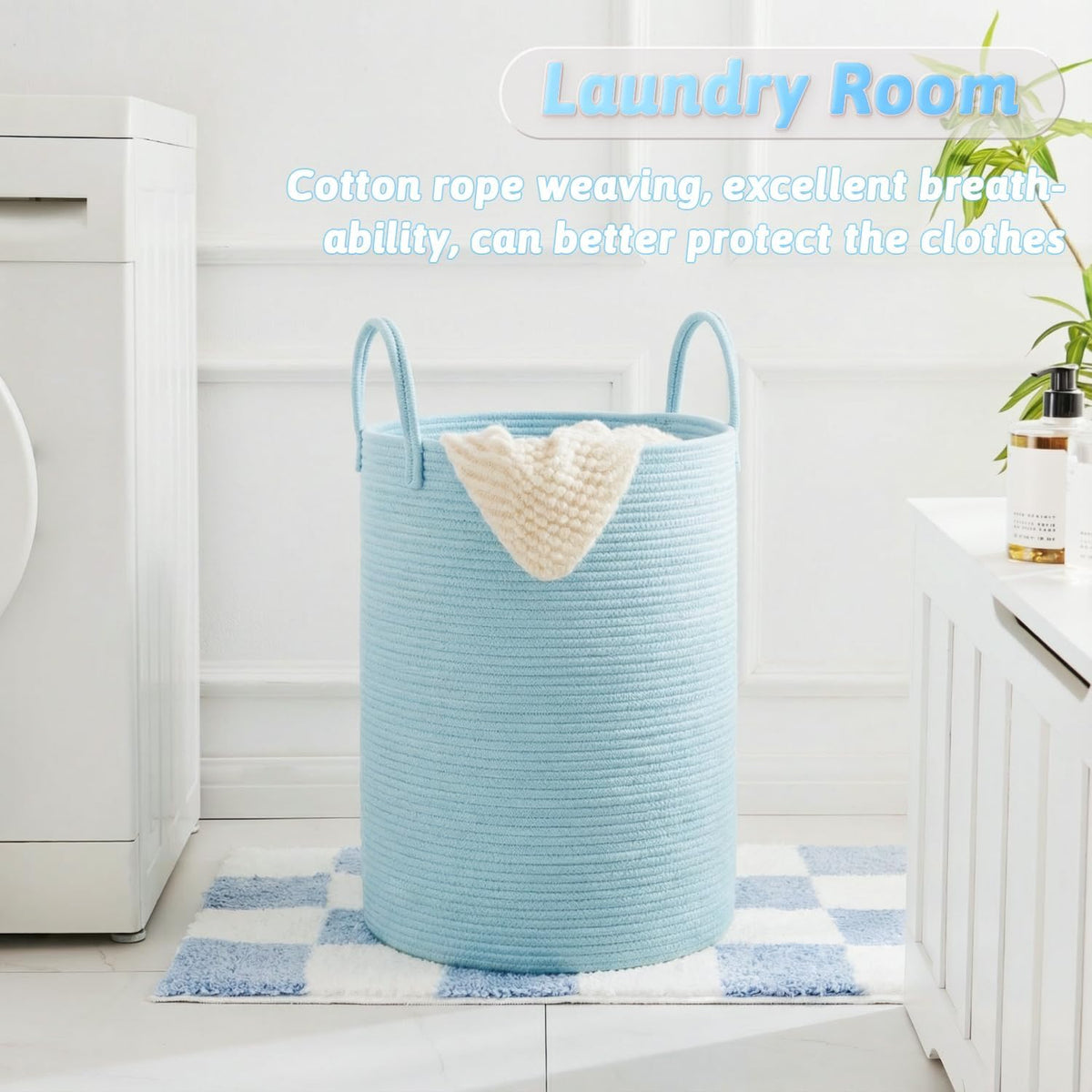 Laundry Basket,Woven Cotton Rope Laundry Hamper,80L for Decorative Storage of Dirty Clothes,Toys and Blankets in Bathroom,Bedroom and Living Room