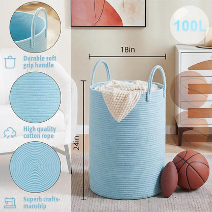 Laundry Basket,Woven Cotton Rope Laundry Hamper,80L for Decorative Storage of Dirty Clothes,Toys and Blankets in Bathroom,Bedroom and Living Room