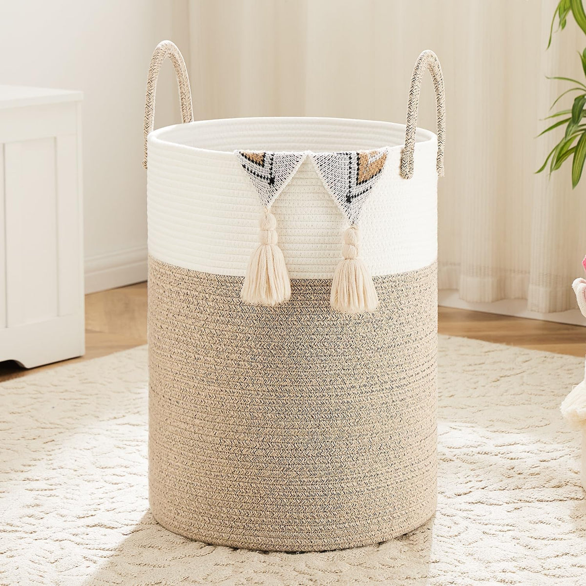 Laundry Basket,Woven Cotton Rope Laundry Hamper,80L for Decorative Storage of Dirty Clothes,Toys and Blankets in Bathroom,Bedroom and Living Room