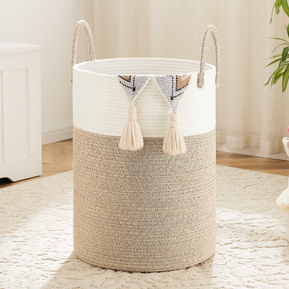 Laundry Basket,Woven Cotton Rope Laundry Hamper,80L for Decorative Storage of Dirty Clothes,Toys and Blankets in Bathroom,Bedroom and Living Room