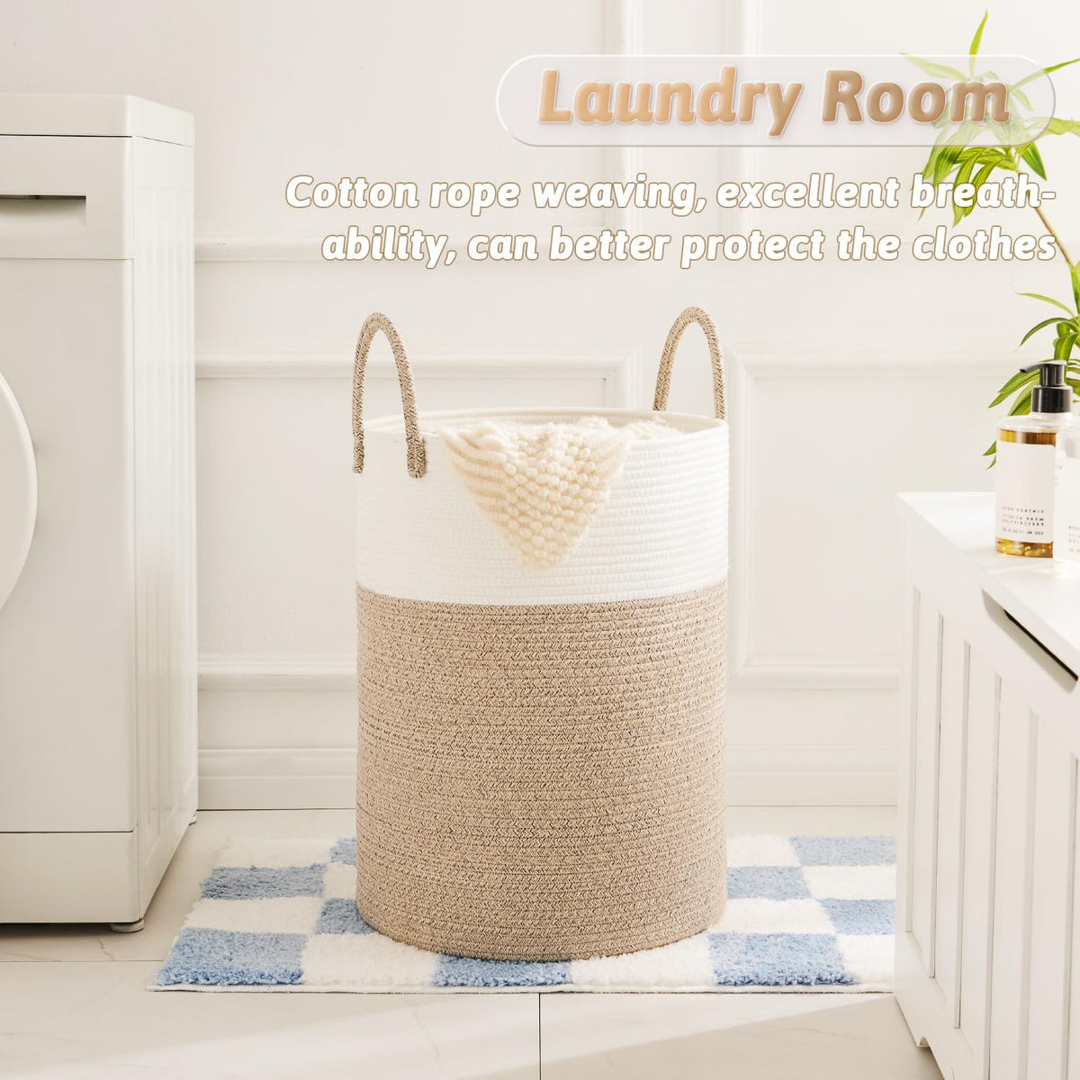 Laundry Basket,Woven Cotton Rope Laundry Hamper,80L for Decorative Storage of Dirty Clothes,Toys and Blankets in Bathroom,Bedroom and Living Room