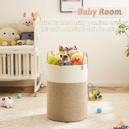 Laundry Basket,Woven Cotton Rope Laundry Hamper,80L for Decorative Storage of Dirty Clothes,Toys and Blankets in Bathroom,Bedroom and Living Room