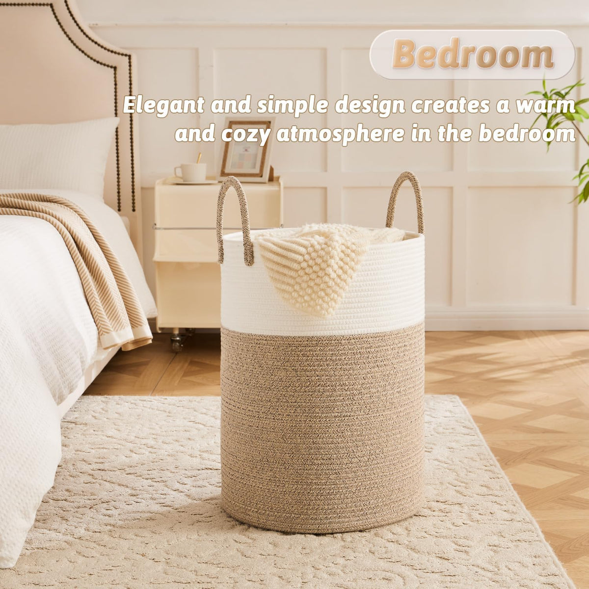 Laundry Basket,Woven Cotton Rope Laundry Hamper,80L for Decorative Storage of Dirty Clothes,Toys and Blankets in Bathroom,Bedroom and Living Room