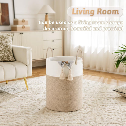 Laundry Basket,Woven Cotton Rope Laundry Hamper,80L for Decorative Storage of Dirty Clothes,Toys and Blankets in Bathroom,Bedroom and Living Room