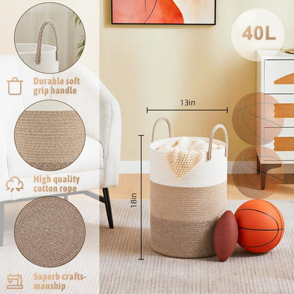Laundry Basket,Woven Cotton Rope Laundry Hamper,80L for Decorative Storage of Dirty Clothes,Toys and Blankets in Bathroom,Bedroom and Living Room