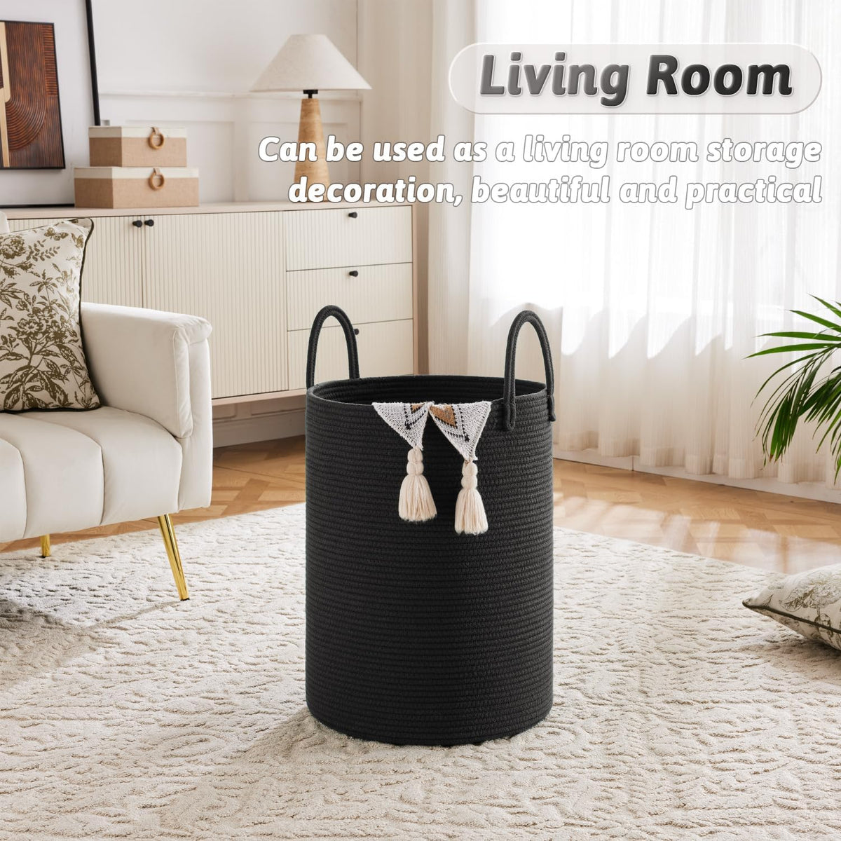 Laundry Basket,Woven Cotton Rope Laundry Hamper,80L for Decorative Storage of Dirty Clothes,Toys and Blankets in Bathroom,Bedroom and Living Room