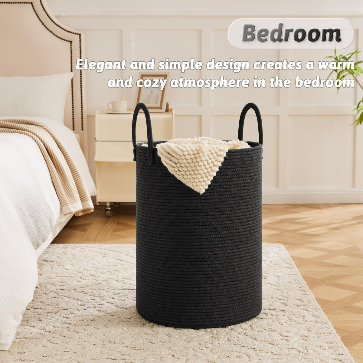 Laundry Basket,Woven Cotton Rope Laundry Hamper,80L for Decorative Storage of Dirty Clothes,Toys and Blankets in Bathroom,Bedroom and Living Room