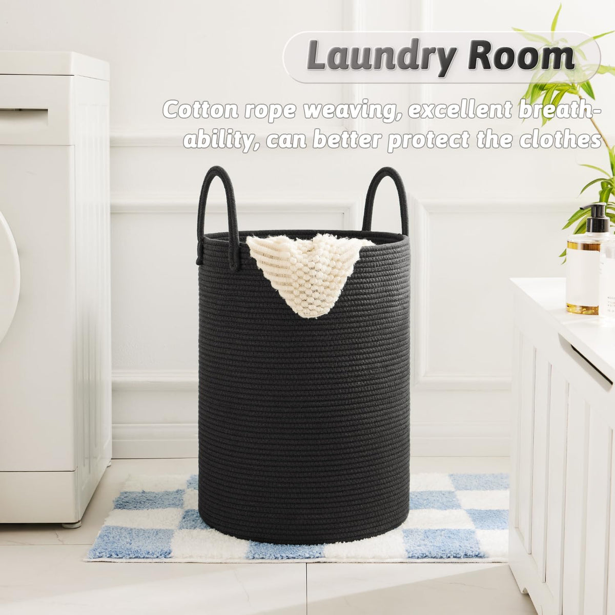 Laundry Basket,Woven Cotton Rope Laundry Hamper,80L for Decorative Storage of Dirty Clothes,Toys and Blankets in Bathroom,Bedroom and Living Room