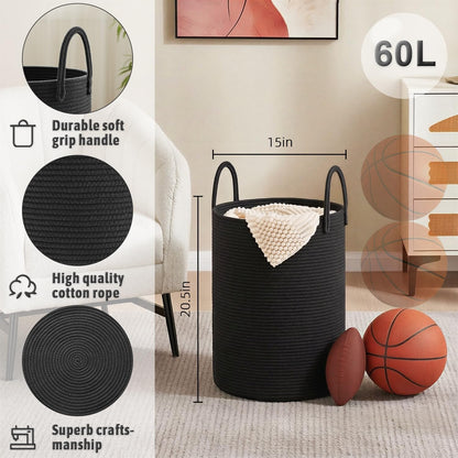 Laundry Basket,Woven Cotton Rope Laundry Hamper,80L for Decorative Storage of Dirty Clothes,Toys and Blankets in Bathroom,Bedroom and Living Room