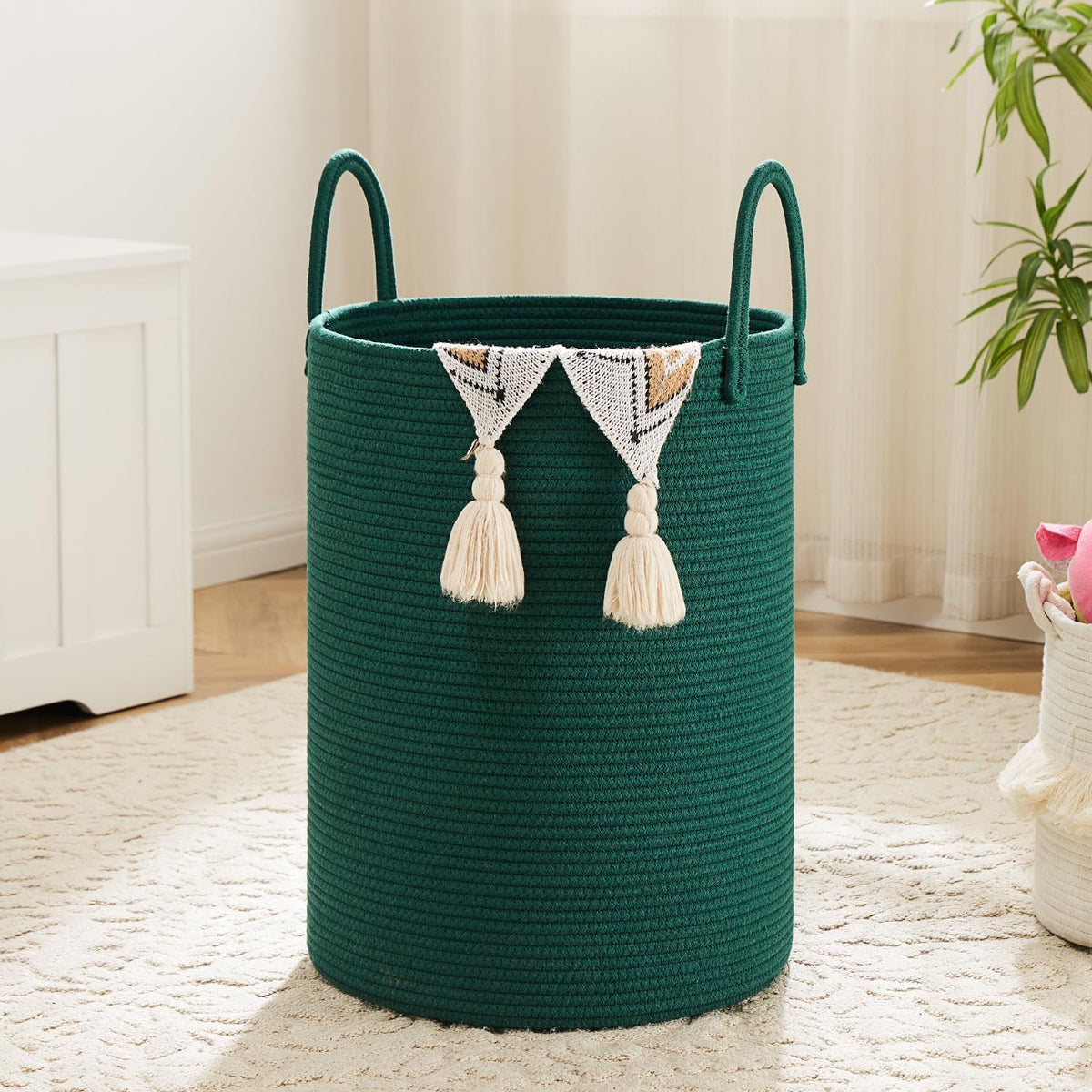 Laundry Basket,Woven Cotton Rope Laundry Hamper,80L for Decorative Storage of Dirty Clothes,Toys and Blankets in Bathroom,Bedroom and Living Room