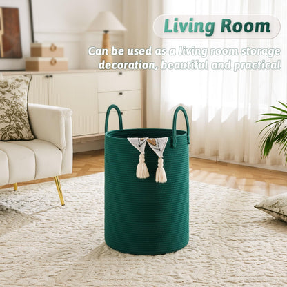 Laundry Basket,Woven Cotton Rope Laundry Hamper,80L for Decorative Storage of Dirty Clothes,Toys and Blankets in Bathroom,Bedroom and Living Room