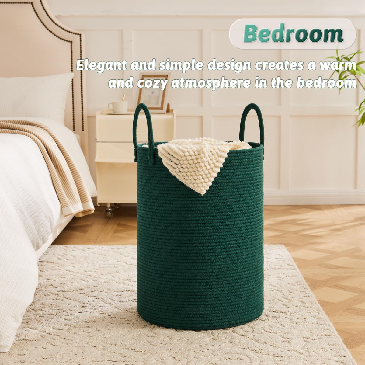 Laundry Basket,Woven Cotton Rope Laundry Hamper,80L for Decorative Storage of Dirty Clothes,Toys and Blankets in Bathroom,Bedroom and Living Room