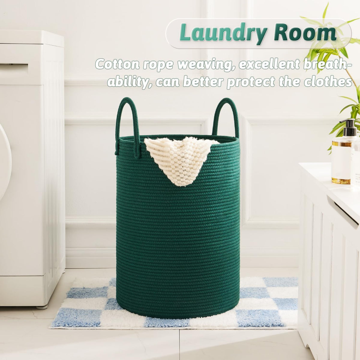 Laundry Basket,Woven Cotton Rope Laundry Hamper,80L for Decorative Storage of Dirty Clothes,Toys and Blankets in Bathroom,Bedroom and Living Room