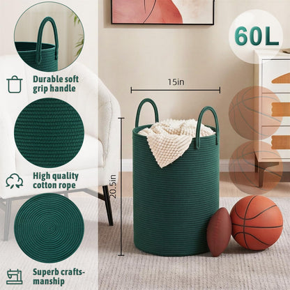 Laundry Basket,Woven Cotton Rope Laundry Hamper,80L for Decorative Storage of Dirty Clothes,Toys and Blankets in Bathroom,Bedroom and Living Room