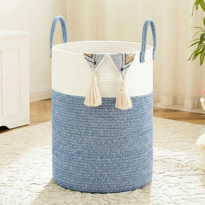 Laundry Basket,Woven Cotton Rope Laundry Hamper,80L for Decorative Storage of Dirty Clothes,Toys and Blankets in Bathroom,Bedroom and Living Room