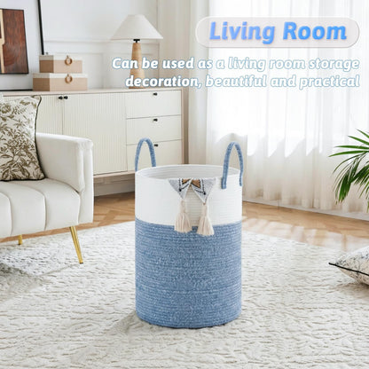 Laundry Basket,Woven Cotton Rope Laundry Hamper,80L for Decorative Storage of Dirty Clothes,Toys and Blankets in Bathroom,Bedroom and Living Room