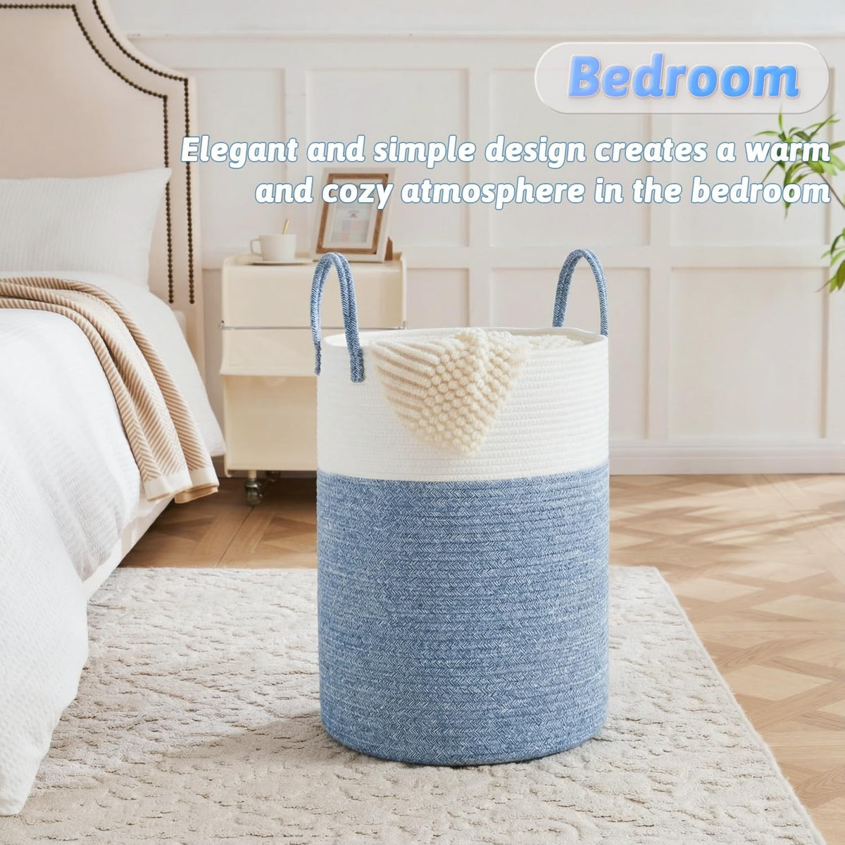 Laundry Basket,Woven Cotton Rope Laundry Hamper,80L for Decorative Storage of Dirty Clothes,Toys and Blankets in Bathroom,Bedroom and Living Room