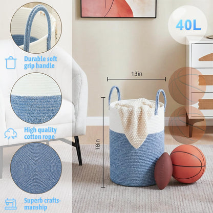 Laundry Basket,Woven Cotton Rope Laundry Hamper,80L for Decorative Storage of Dirty Clothes,Toys and Blankets in Bathroom,Bedroom and Living Room