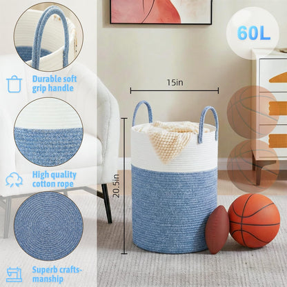 Laundry Basket,Woven Cotton Rope Laundry Hamper,80L for Decorative Storage of Dirty Clothes,Toys and Blankets in Bathroom,Bedroom and Living Room