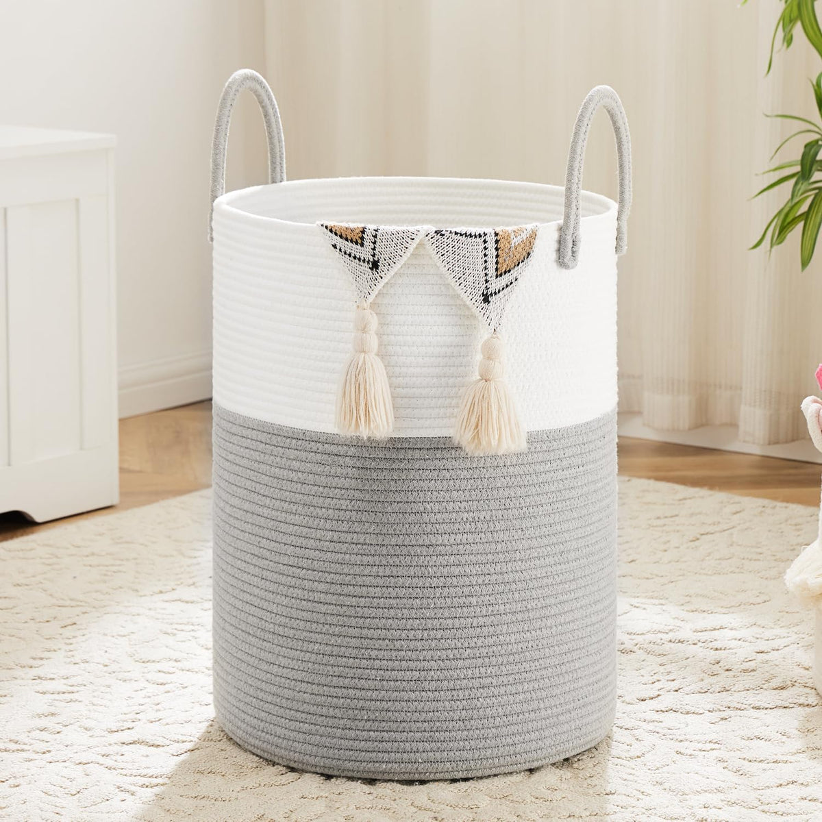 Laundry Basket,Woven Cotton Rope Laundry Hamper,80L for Decorative Storage of Dirty Clothes,Toys and Blankets in Bathroom,Bedroom and Living Room