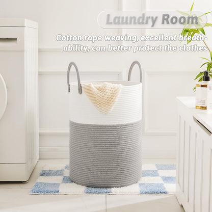 Laundry Basket,Woven Cotton Rope Laundry Hamper,80L for Decorative Storage of Dirty Clothes,Toys and Blankets in Bathroom,Bedroom and Living Room