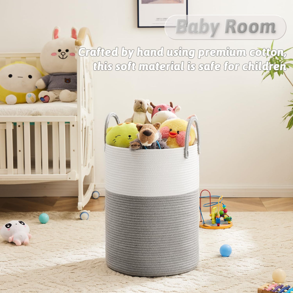 Laundry Basket,Woven Cotton Rope Laundry Hamper,80L for Decorative Storage of Dirty Clothes,Toys and Blankets in Bathroom,Bedroom and Living Room