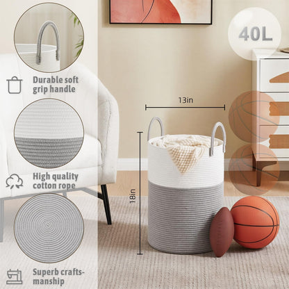 Laundry Basket,Woven Cotton Rope Laundry Hamper,80L for Decorative Storage of Dirty Clothes,Toys and Blankets in Bathroom,Bedroom and Living Room