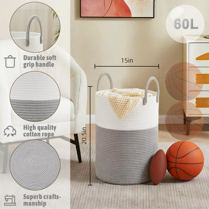 Laundry Basket,Woven Cotton Rope Laundry Hamper,80L for Decorative Storage of Dirty Clothes,Toys and Blankets in Bathroom,Bedroom and Living Room