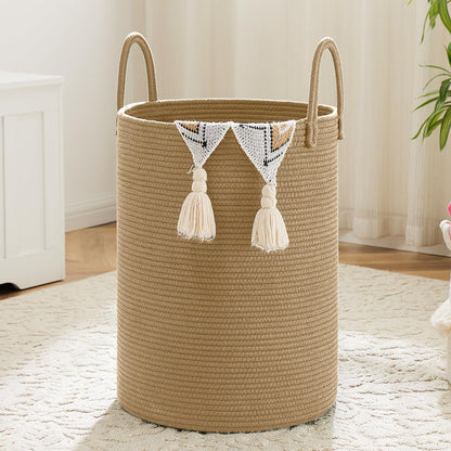 Laundry Basket,Woven Cotton Rope Laundry Hamper,80L for Decorative Storage of Dirty Clothes,Toys and Blankets in Bathroom,Bedroom and Living Room
