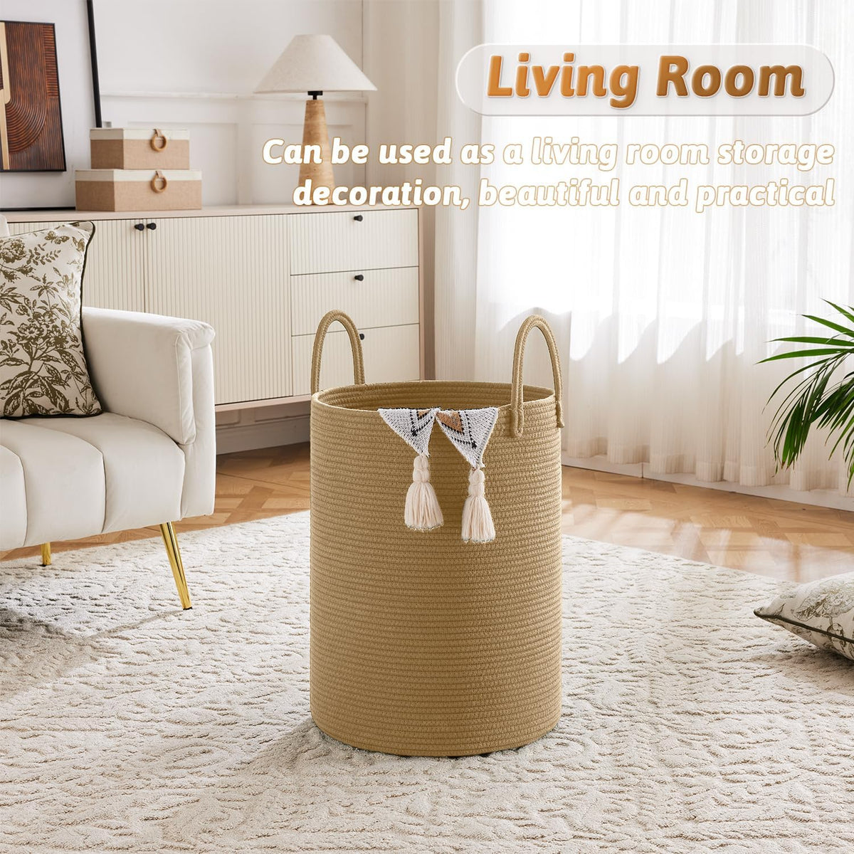 Laundry Basket,Woven Cotton Rope Laundry Hamper,80L for Decorative Storage of Dirty Clothes,Toys and Blankets in Bathroom,Bedroom and Living Room