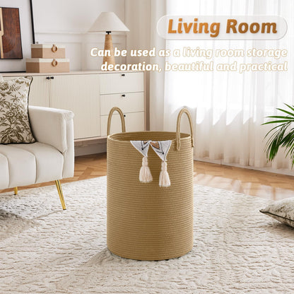Laundry Basket,Woven Cotton Rope Laundry Hamper,80L for Decorative Storage of Dirty Clothes,Toys and Blankets in Bathroom,Bedroom and Living Room