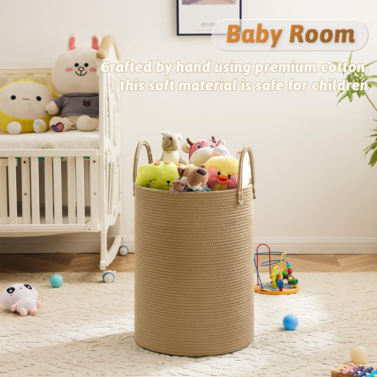 Laundry Basket,Woven Cotton Rope Laundry Hamper,80L for Decorative Storage of Dirty Clothes,Toys and Blankets in Bathroom,Bedroom and Living Room
