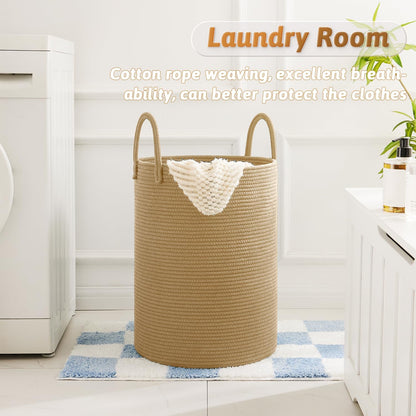 Laundry Basket,Woven Cotton Rope Laundry Hamper,80L for Decorative Storage of Dirty Clothes,Toys and Blankets in Bathroom,Bedroom and Living Room
